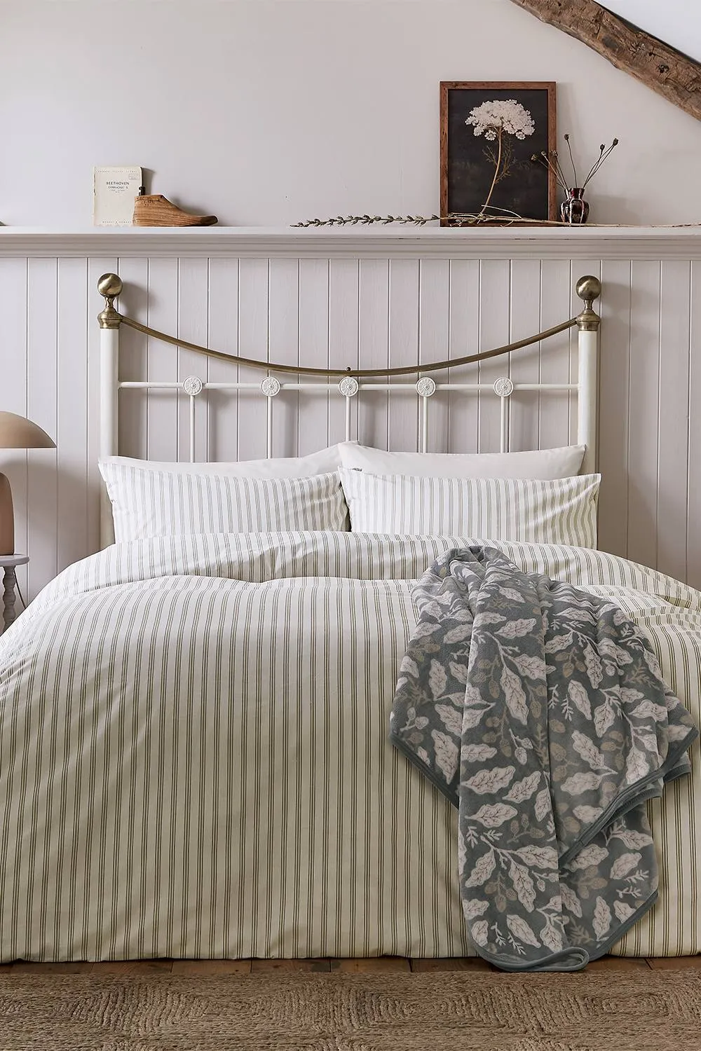 Helena Springfield 'Ticking Stripe' Cotton Duvet Cover Set in Cream