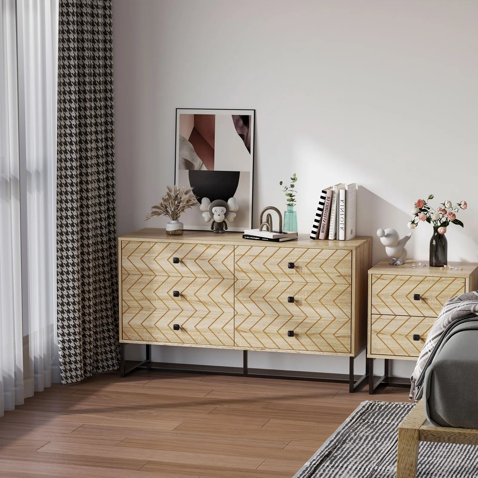 HOMCOM Chest Of 6 Drawers Sideboard Cabinet Storage Unit Bedroom Wood in Light Brown