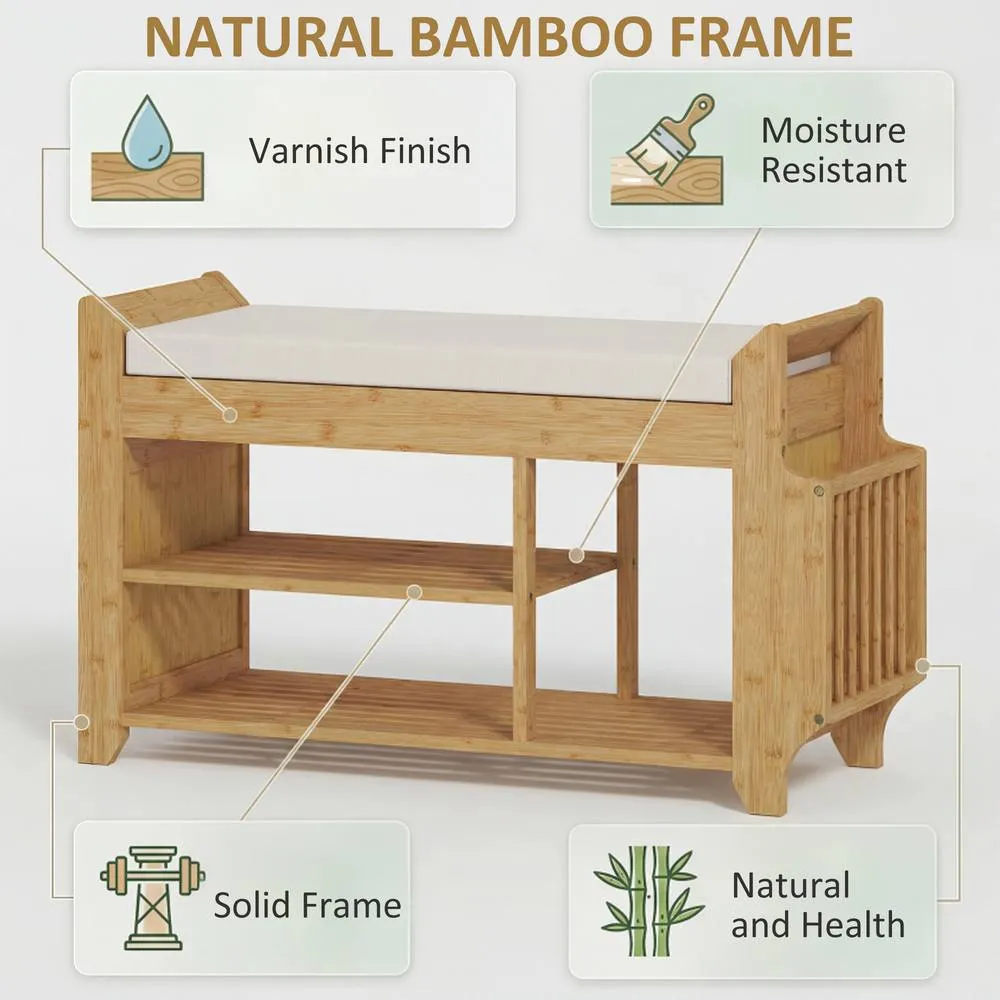 HOMCOM Shoe Bench Cushioned Seat 80 cm in Natural 5