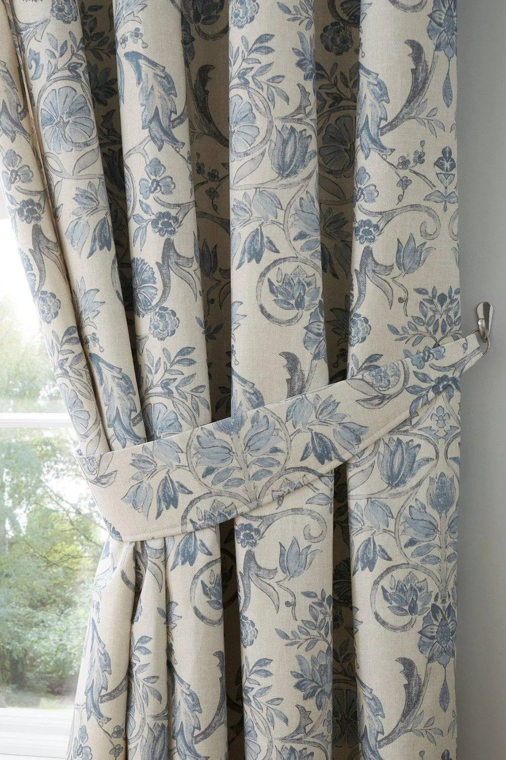 Dreams & Drapes 'Averie' Pair of Pencil Pleat Curtains With Tie-Backs in Blue 6