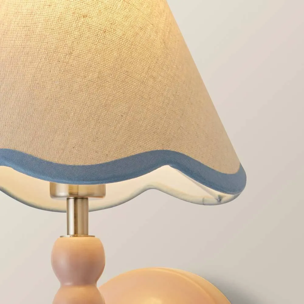 ValueLights Bobbins Rose Pink Bobble Wall Light & Linen Pastel Trim Lamp Shade in Pale Blue 4
