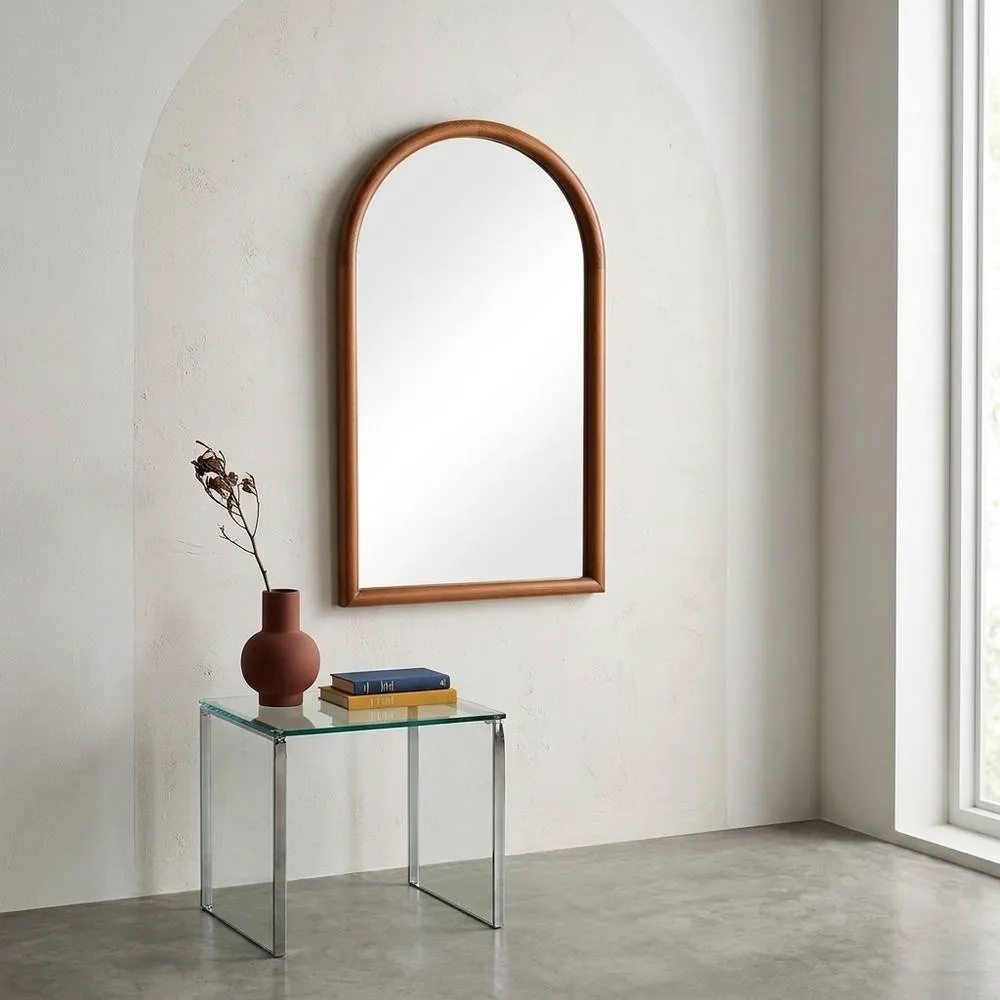 sweeek Arched wall mirror pine wood in Dark Brown