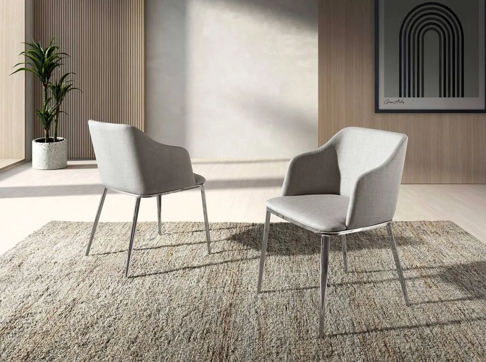 Angel Cerda Grey Upholstered Dining Chair - Chrome Stainless 3