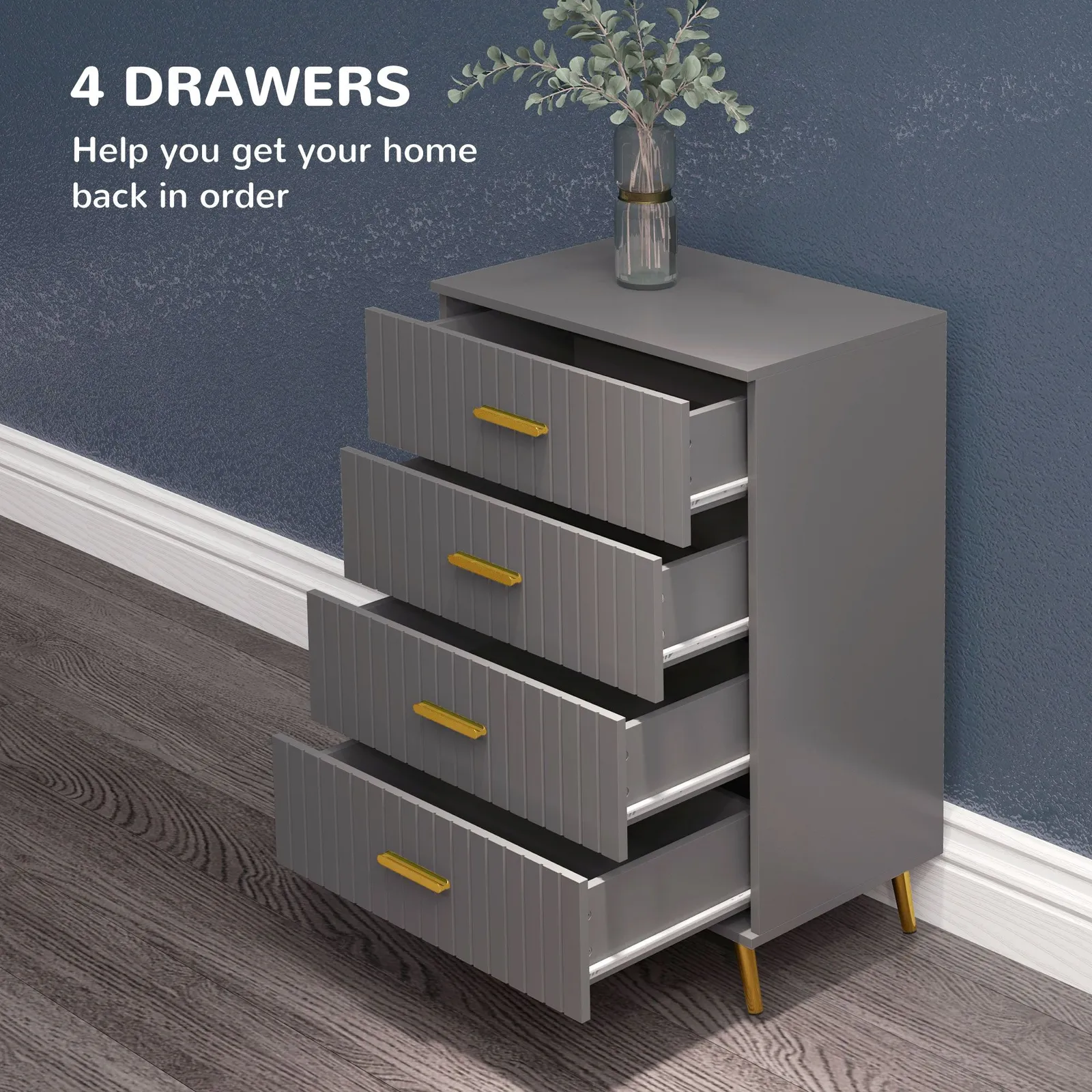 HOMCOM Bedroom Chest of Drawers, Modern Drawer Dresser, Storage Drawer Unit with Aluminium Legs in Dark Grey 4