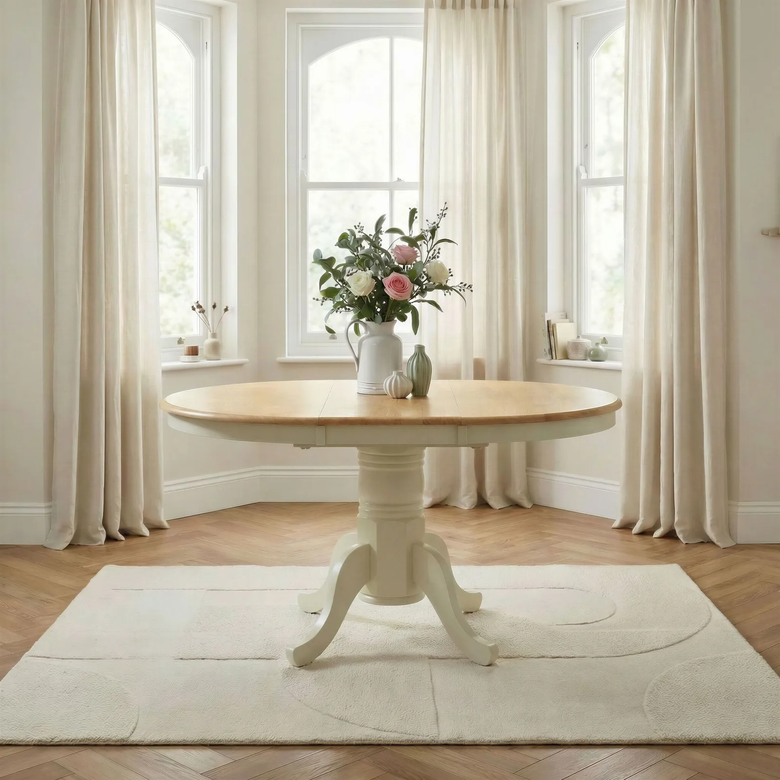 FurnitureboxUK Padstow Rustic Farmhouse Extending Solid Wood Dining Table in Cream 1
