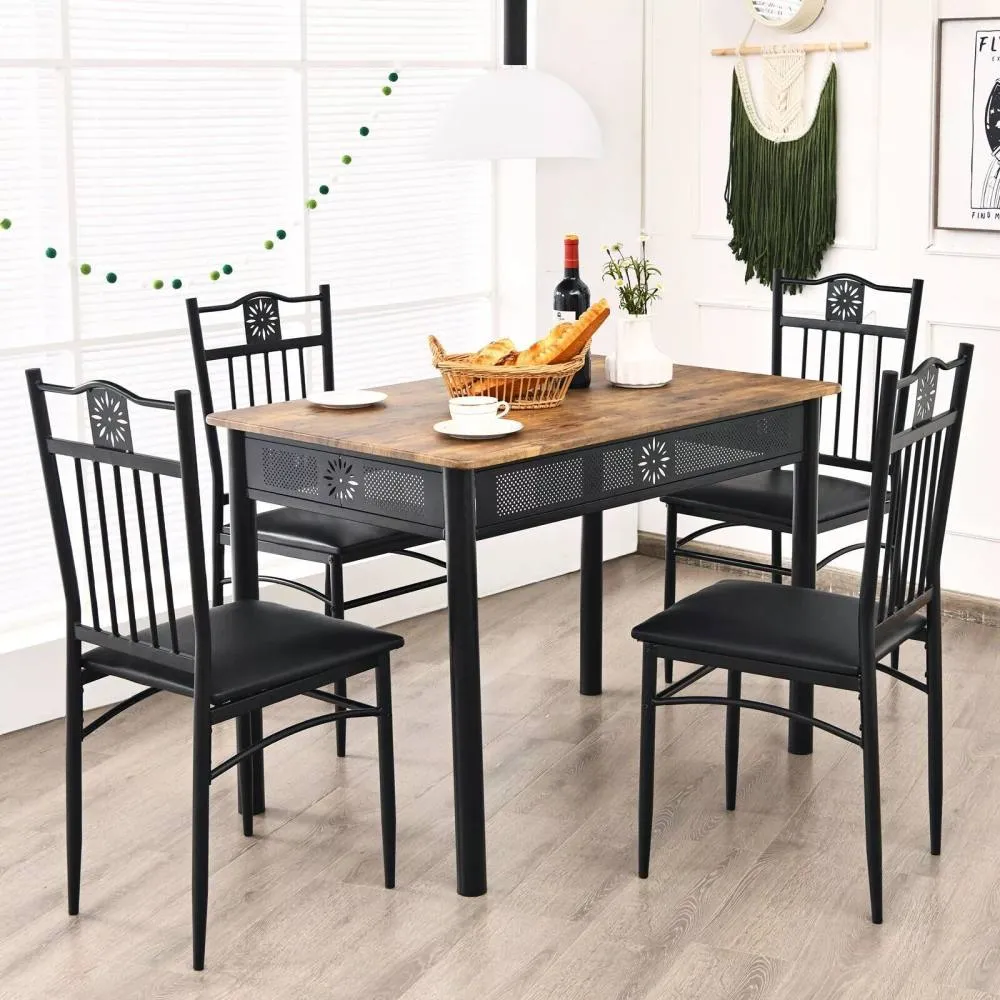 Costway 5PCS Dining Table & Chair Set Breakfast Bar Kitchen Furniture with Padded Seat in Black 6