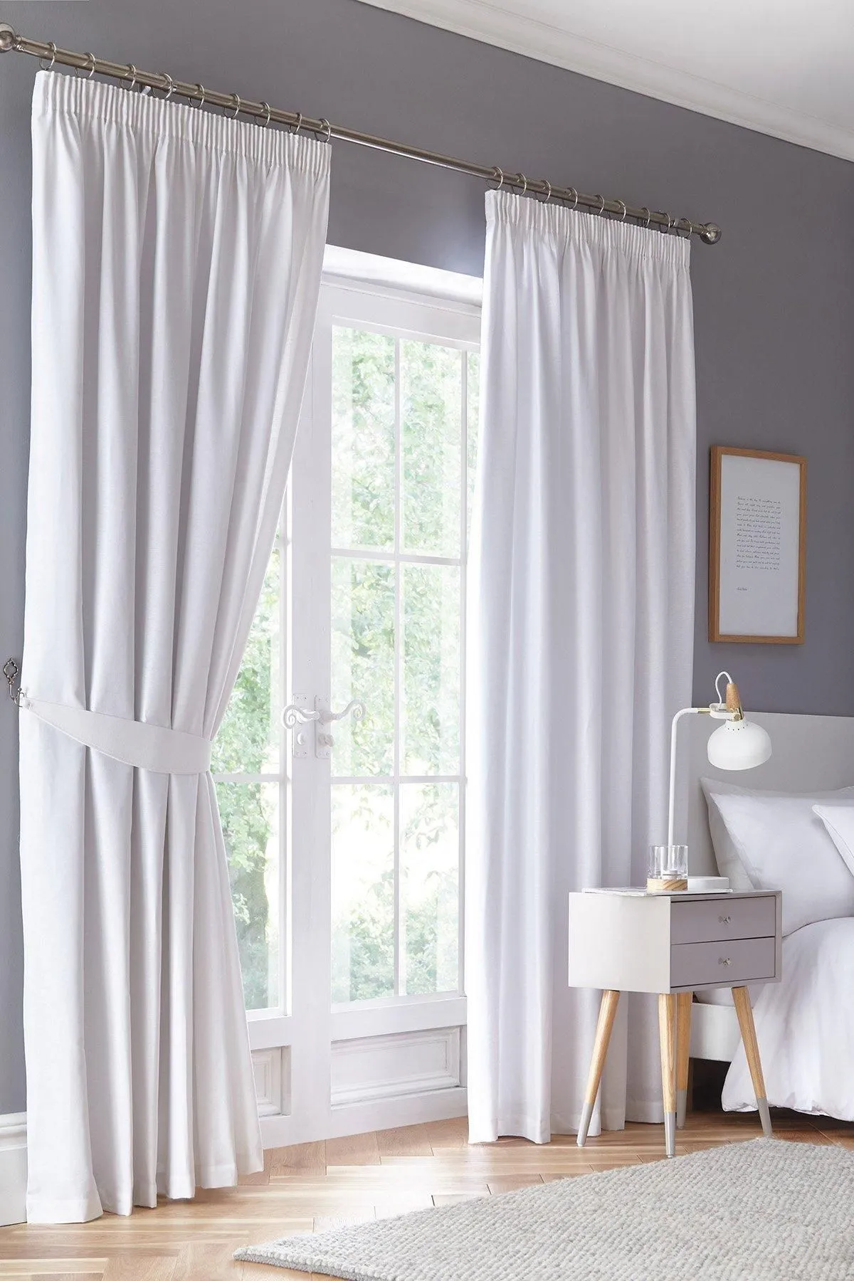 Fusion 'Dijon' Thermal & Blackout Fully Lined Pencil Pleat Curtains in White 1