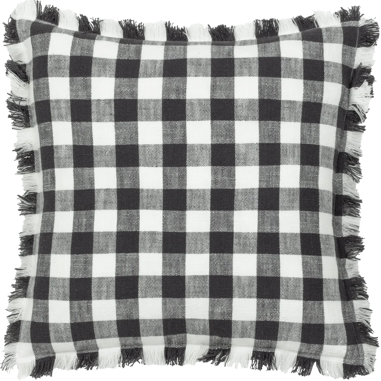 Yard Barton Check Fringed 100% Cotton Cushion in Black 2
