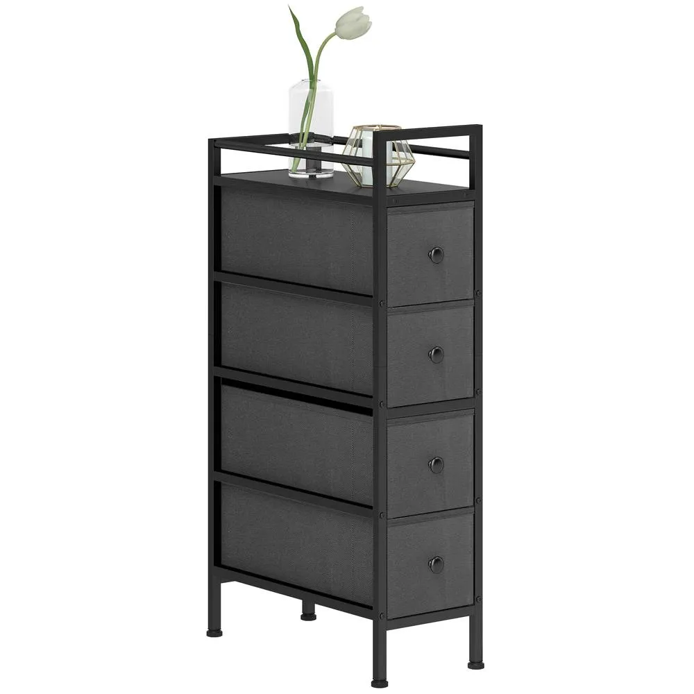 HOMCOM Narrow 4 Drawer Dresser with Steel Frame, Chest of Drawers, Black 2