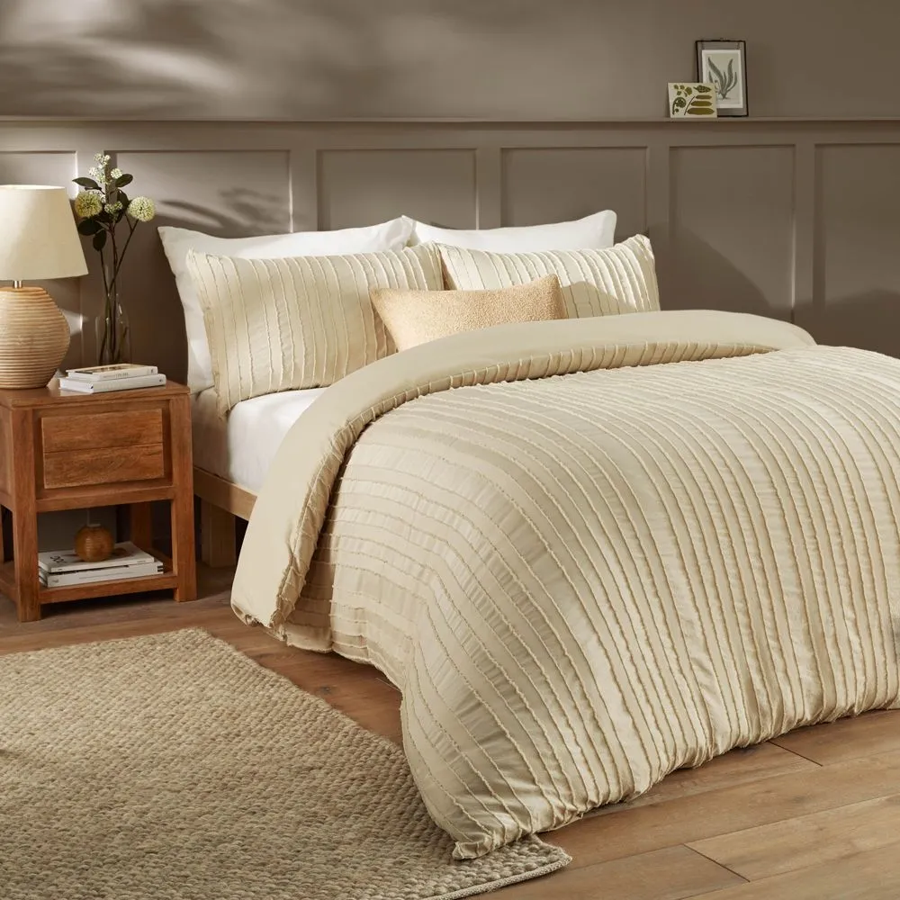 Duvet Day Harrison Stripe Tufted Soft Touch Duvet Cover Set in Cream