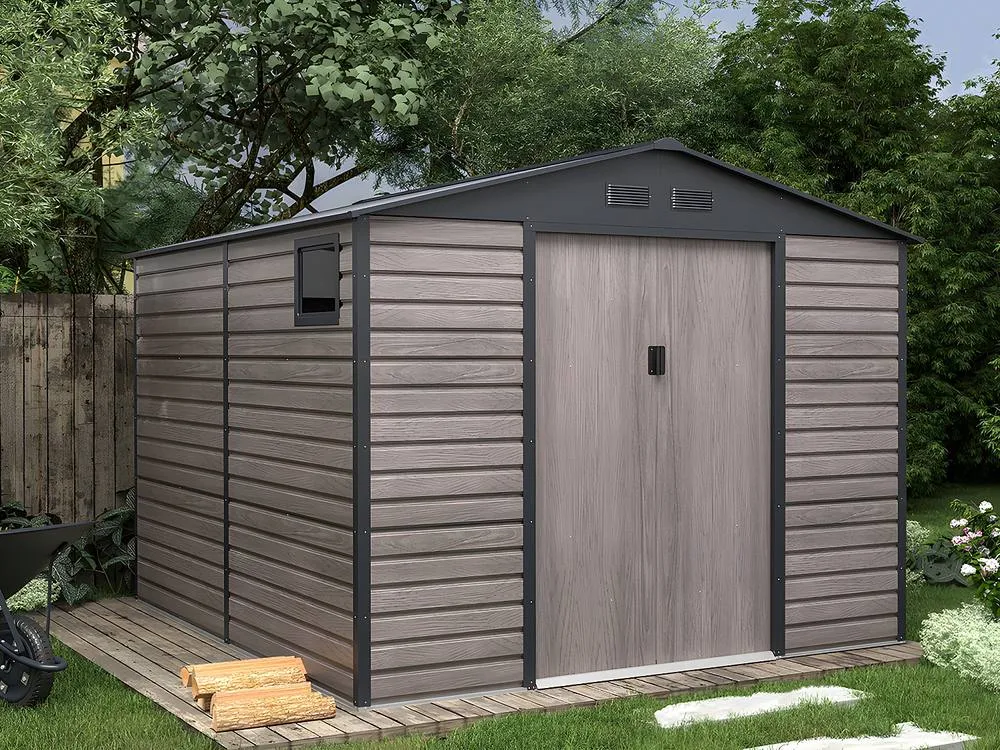 Vente-unique Garden Shed - 8, 94 M² - Galvanised Steel With Grey Wood Effect
