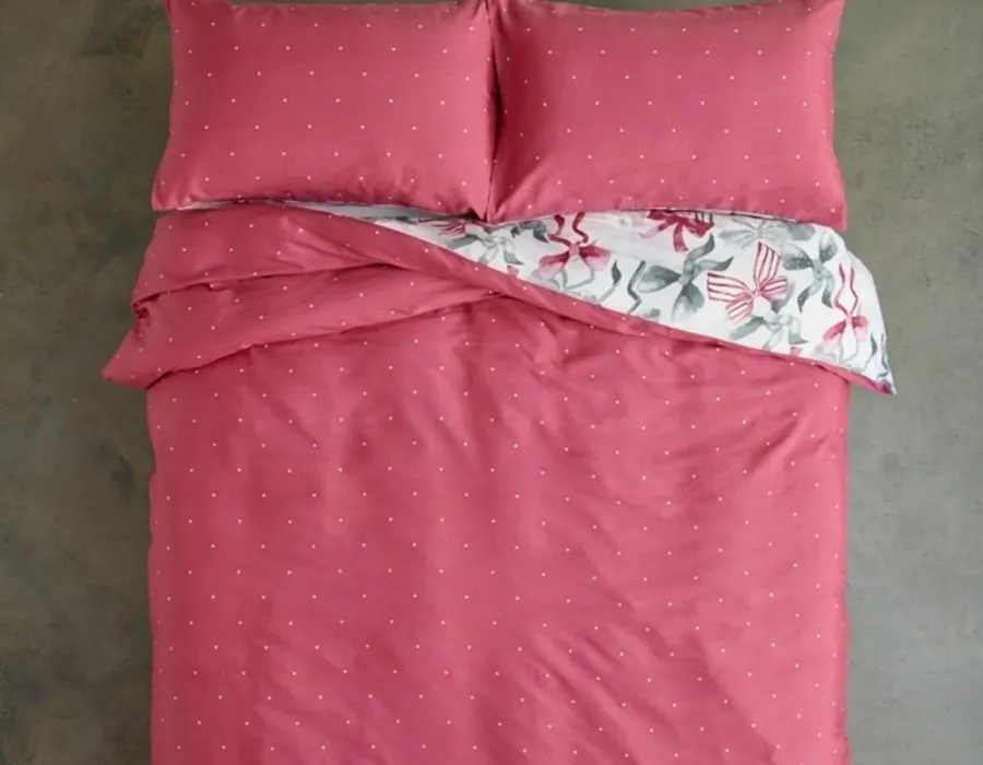Deyongs Bows Print 200 Thread Count Cotton Rich Duvet Cover Set - Easycare Soft Bedding | 1846 in Pink 4