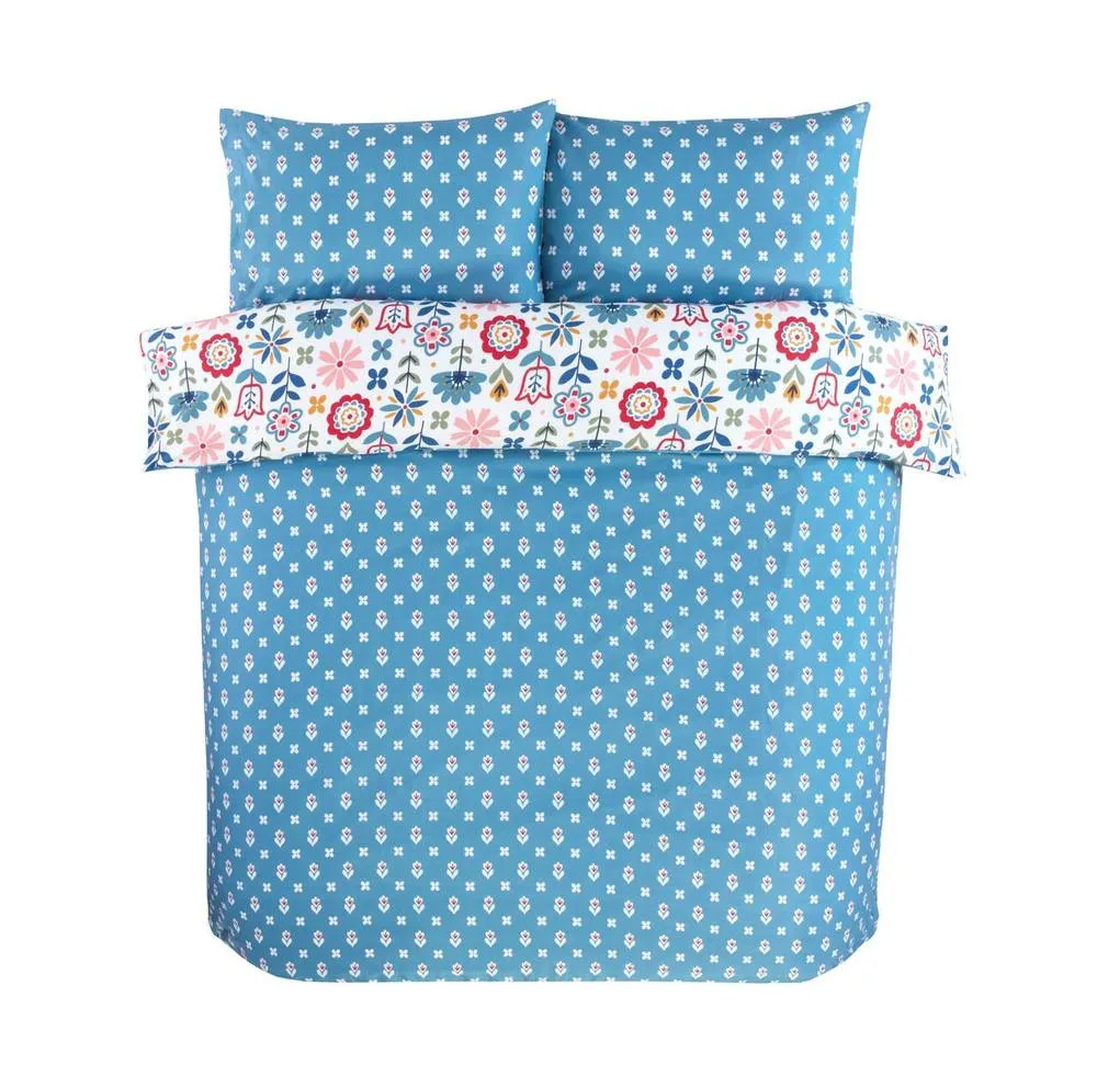 Rapport Home Olivia Microfibre Floral Duvet Cover Set with Pillowcase (Blue) in Blue 5