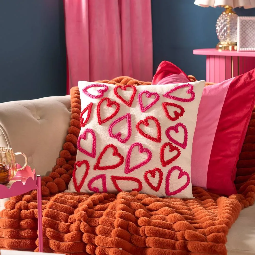 OHS Tufted Hearts Decorative Scatter Cushion Faux Linen Throw Pillow