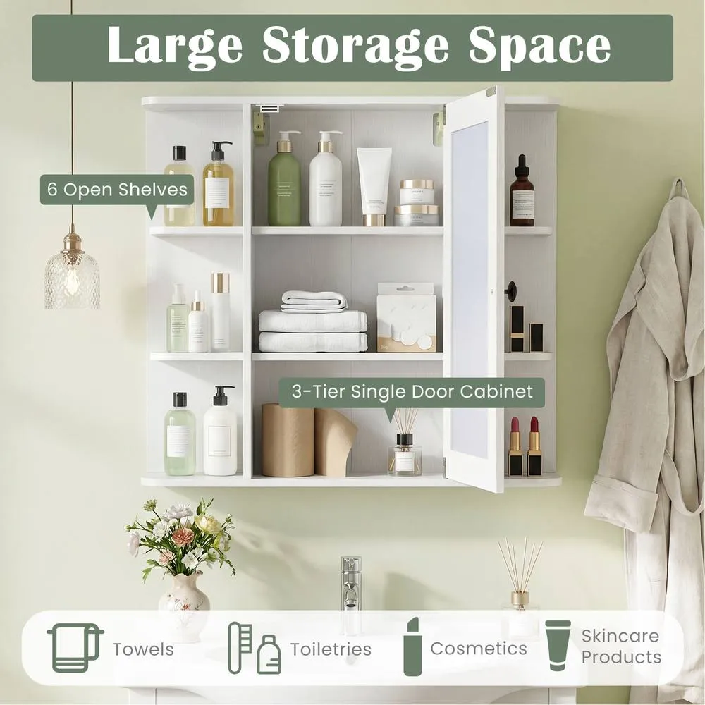 Costway Bathroom Wall Cabinet Modern Wall Mounted Medicine Cabinet with Mirror in White 6