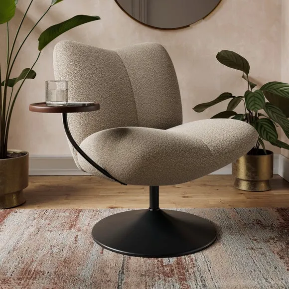 Junia Tonal Boucle Swivel Chair with Table