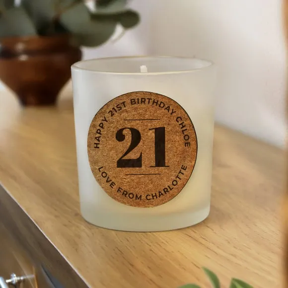 Personalised Birthday Cork Label Candle 3