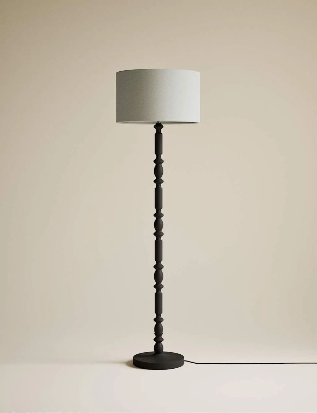 M&S Wooden Bobbin Floor Lamp Black
