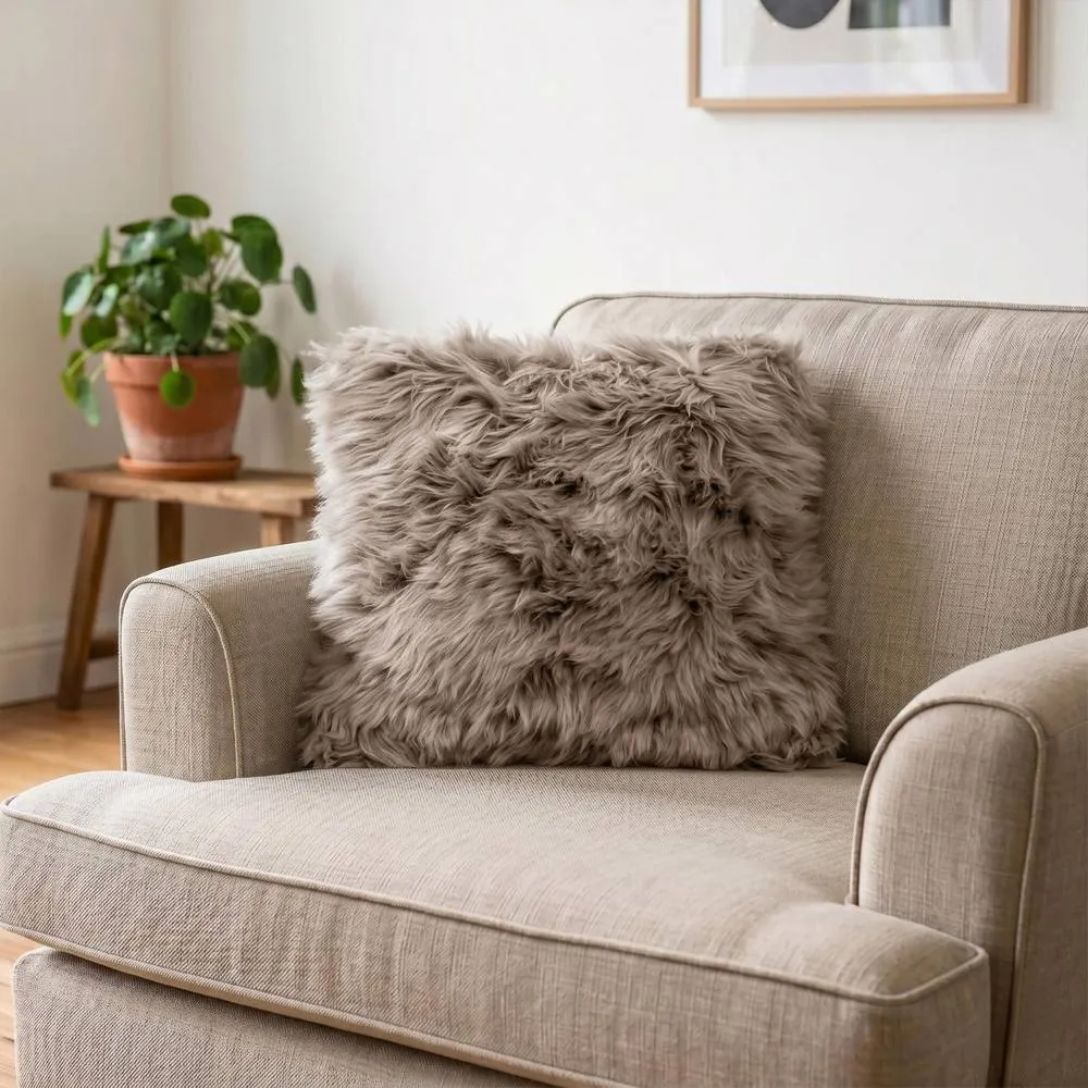 Native Natural Sheepskin Cushion in Stone