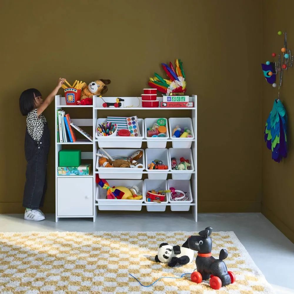 sweeek Children's storage unit with 9 storage boxes, 4 shelves, 1 door in White 6