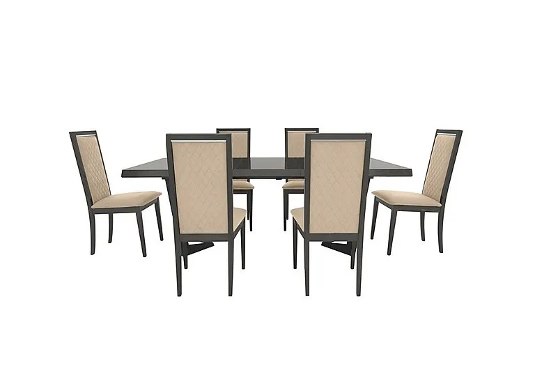 Palazzo 160cm Extending Dining Table in Silver Birch with 6 Rombi Chairs - Aquos Cream