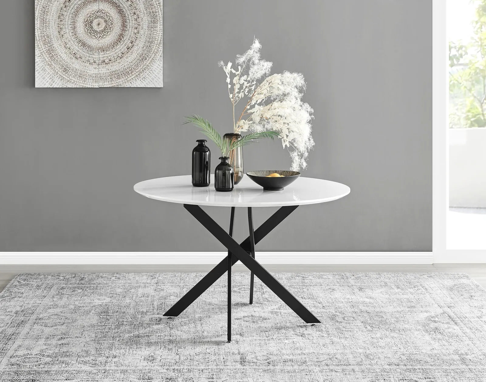 FurnitureboxUK Novara 120cm Round 6-Seater Dining Table With Black Metal Legs in White 2