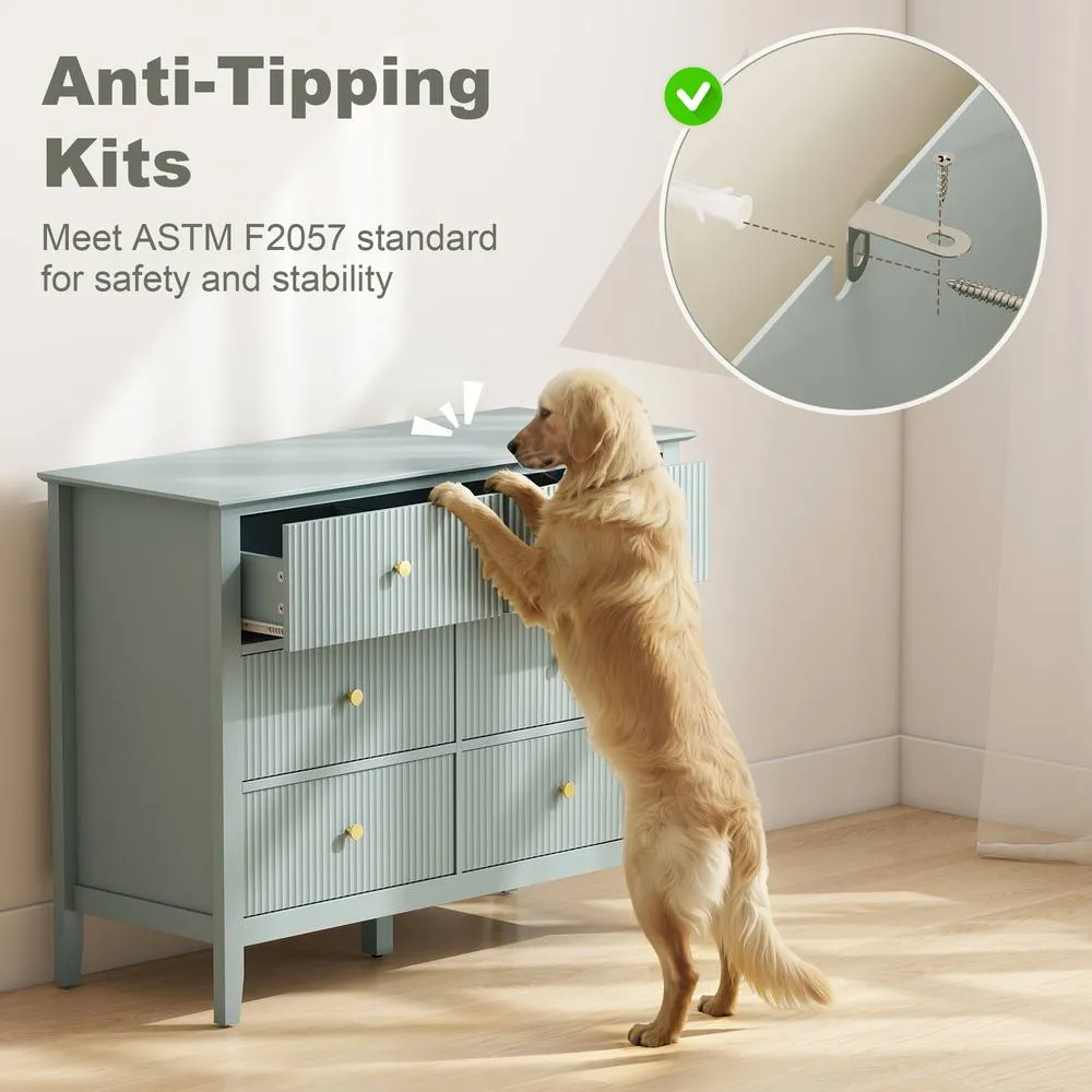 HOMCOM Fluted Chest of Drawers 6 Drawer Dresser for Bedroom Hallway Green 6
