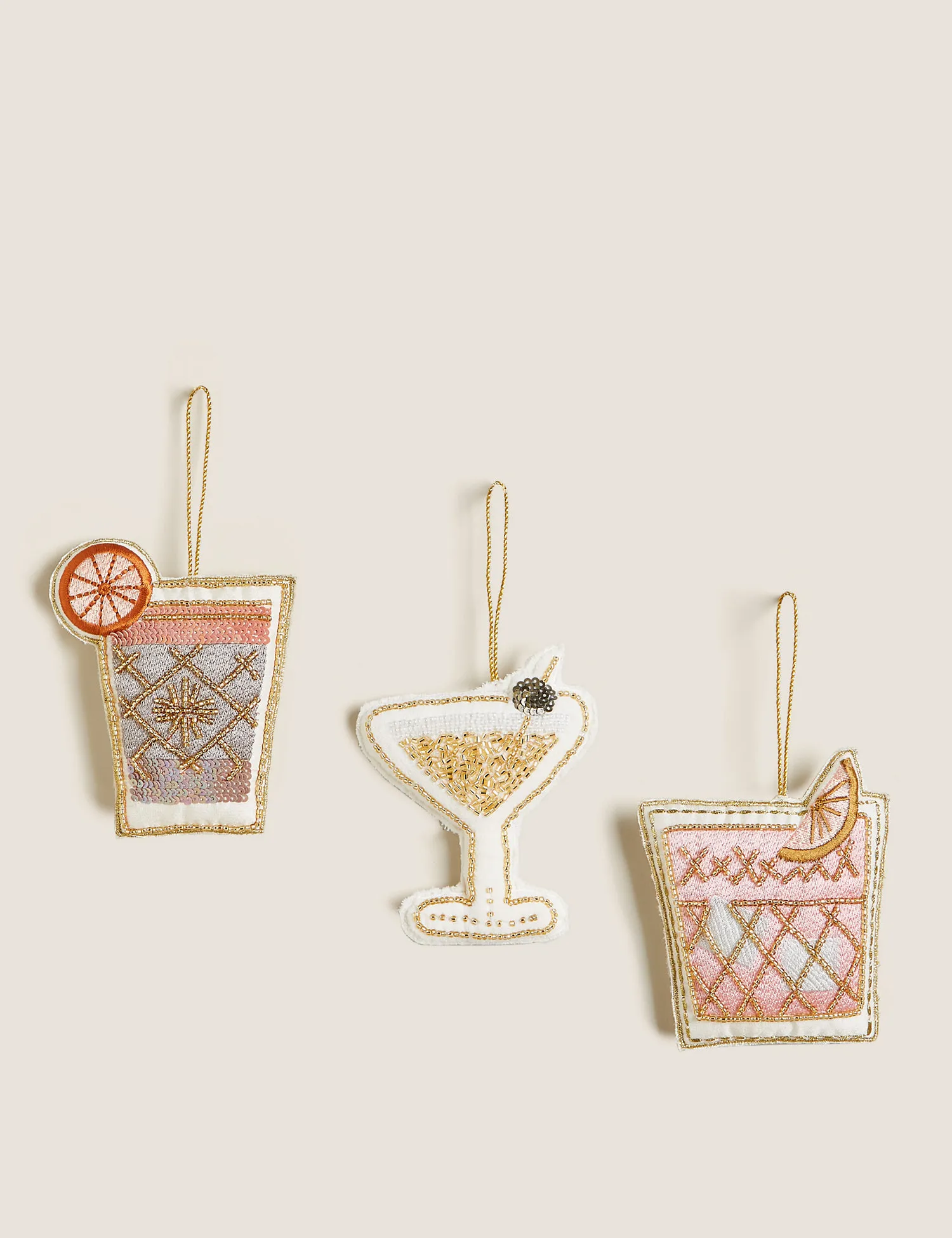 M&S 3 Pack Cocktail Appliqué Hanging Decorations