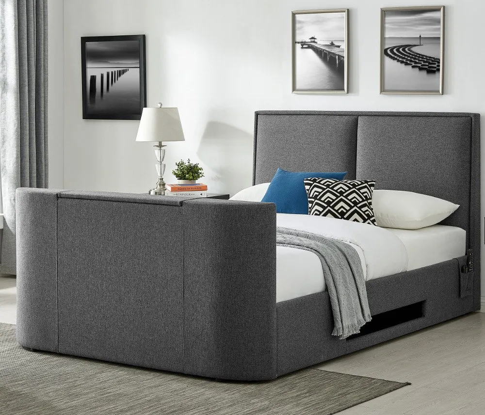 Valencia Grey Fabric Electric TV Bed With 32" TV Included - 4ft6 Double