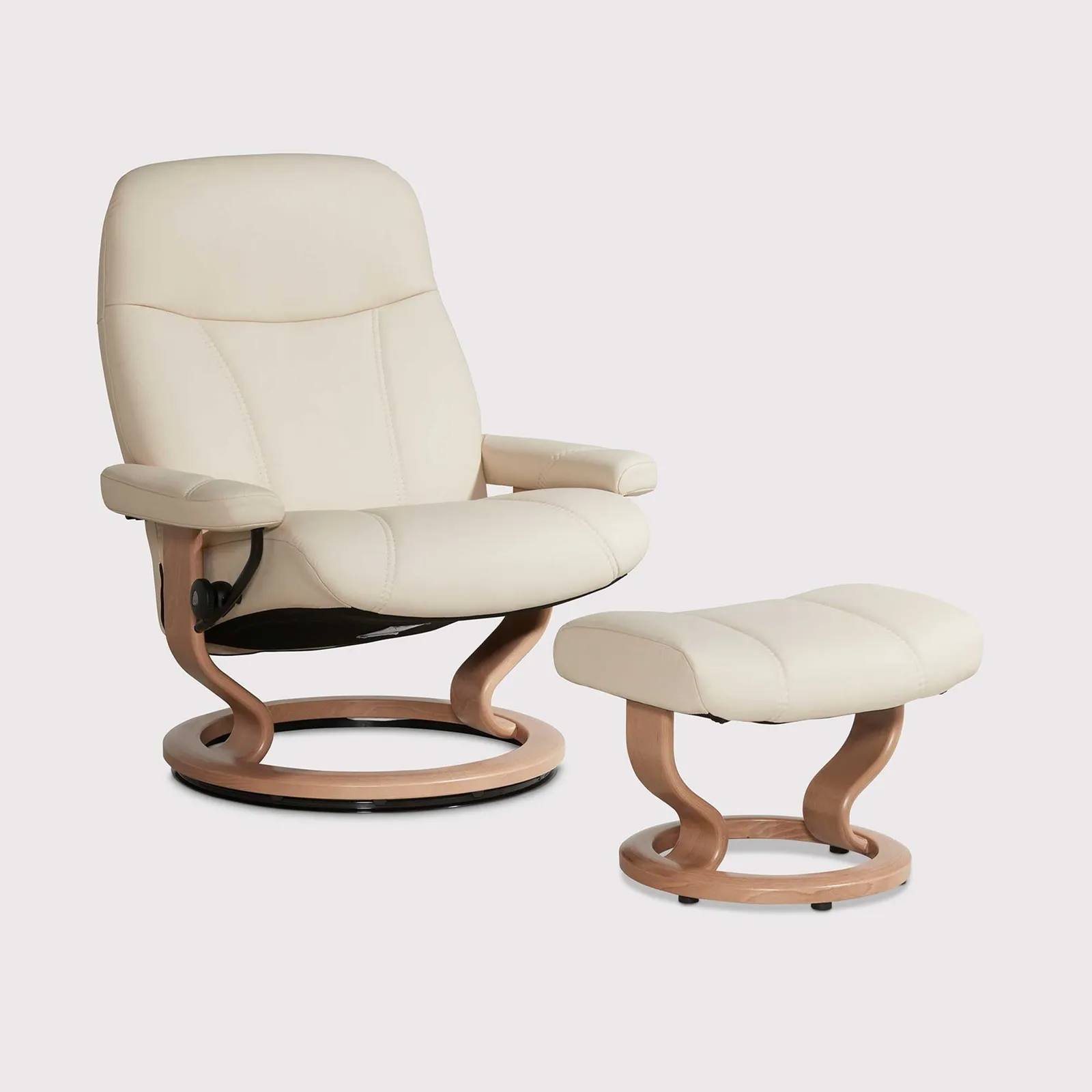 Stressless Consul Large Recliner Chair & Stool, Neutral Leather | Barker & Stonehouse 1