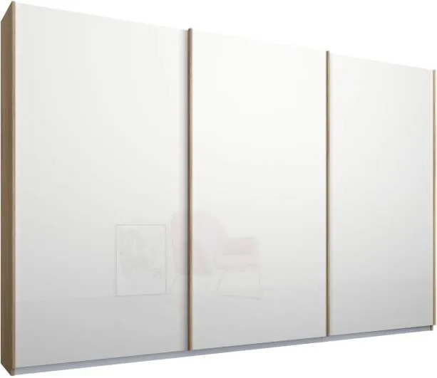 Malix 3 door 270cm Sliding Wardrobe, Oak Frame, White Glass Doors