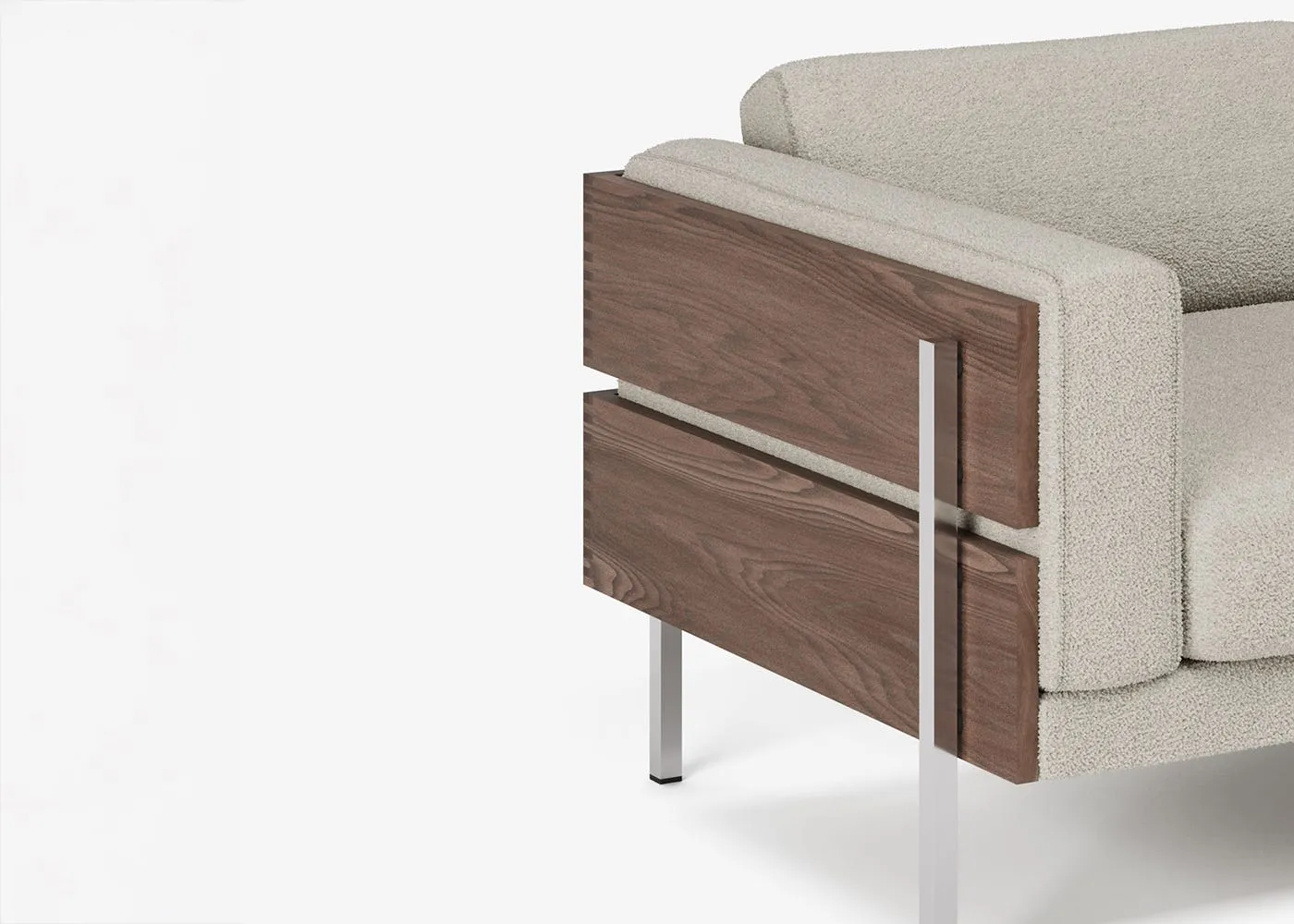 Case Forum 2 Seater Sofa Walnut Frame Boucle Chalk 1