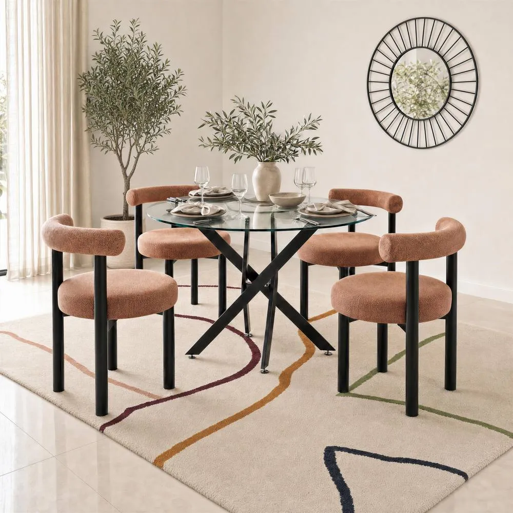 FurnitureboxUK Novara Glass Black Leg Round Dining Table 4 Isola Chairs in Terracotta