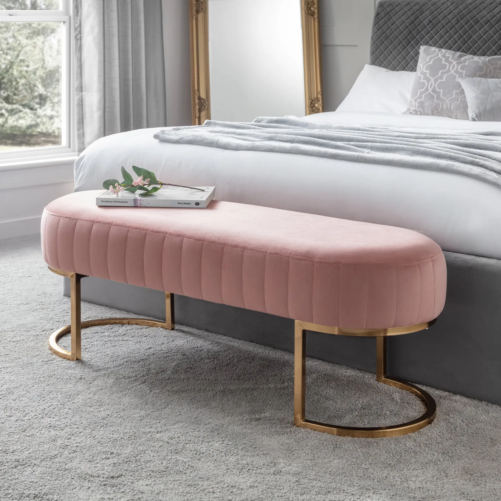 Harrogate Velvet Bench Pink