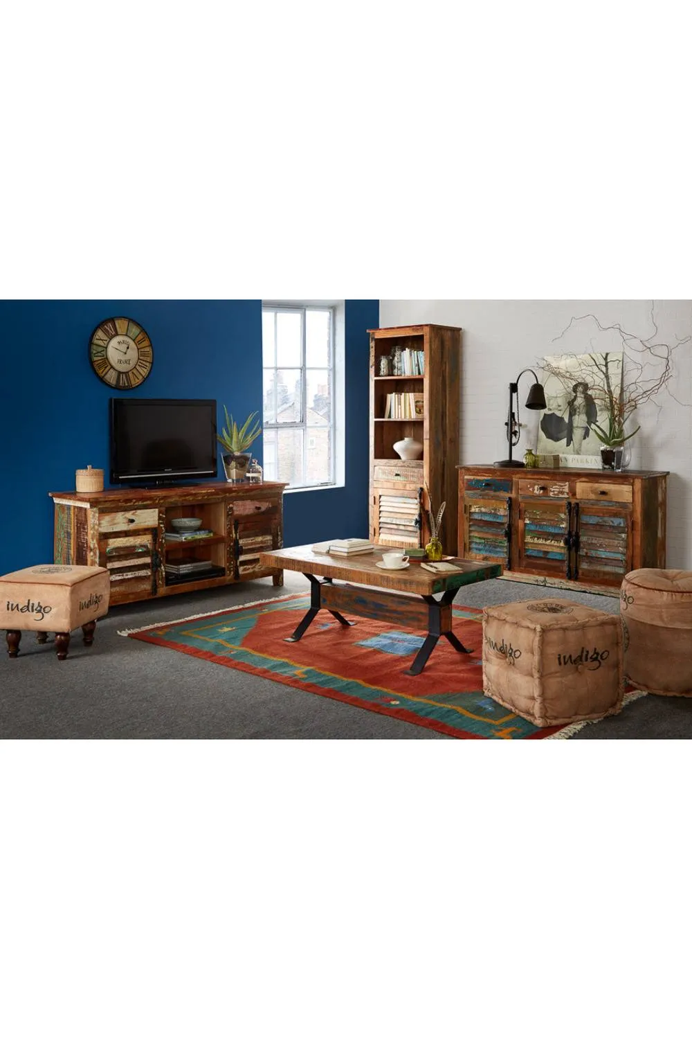 IH Design Jeilyn Reclaimed Boat Nests of 3 Stools for Living Room & Dining Room in Brown 3