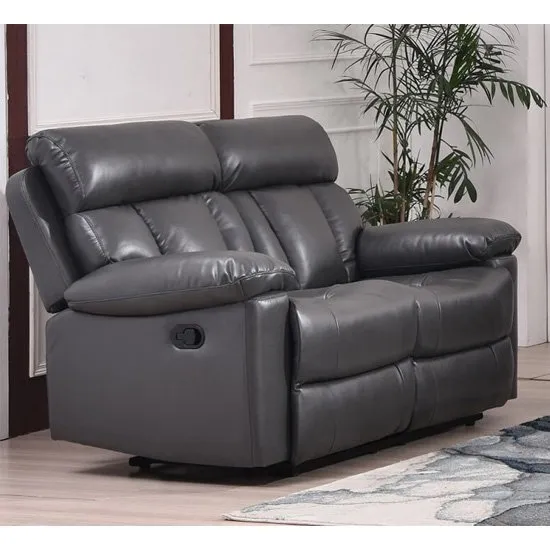 Ohio Recliner Bonded Faux Leather 2 Seater Sofa In Grey