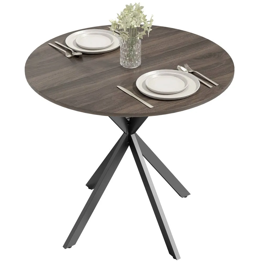 HOMCOM 80cm Round Dining Table, Industrial Kitchen Table with Steel Legs in Brown 2