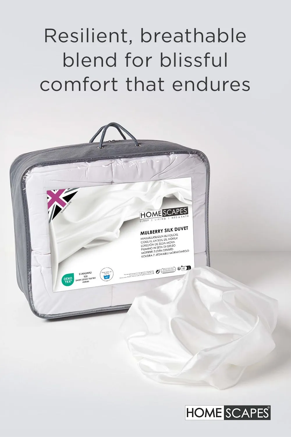 Homescapes Indulgent Pure Mulberry Silk Blend 4.5 Tog Spring/Summer Duvet in White 3