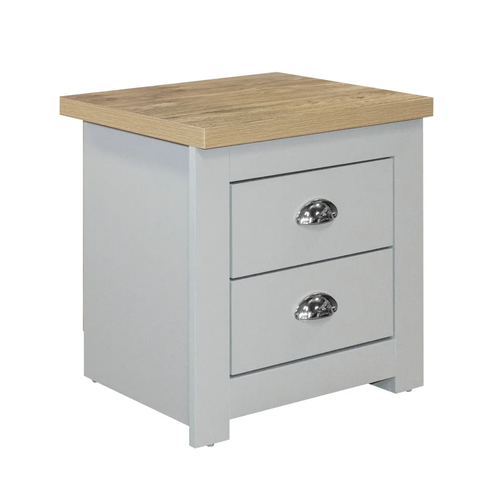 Highgate - 2 Drawer Bedside Table - Grey/Oak - Wooden - Happy Beds 1