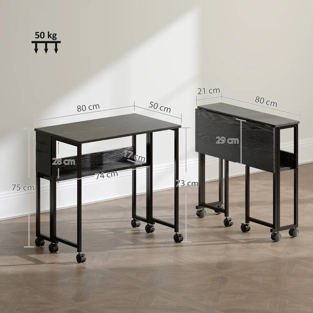 HOMCOM 80 cm Foldable Computer Desk on Wheels for Small Spaces, Black 3