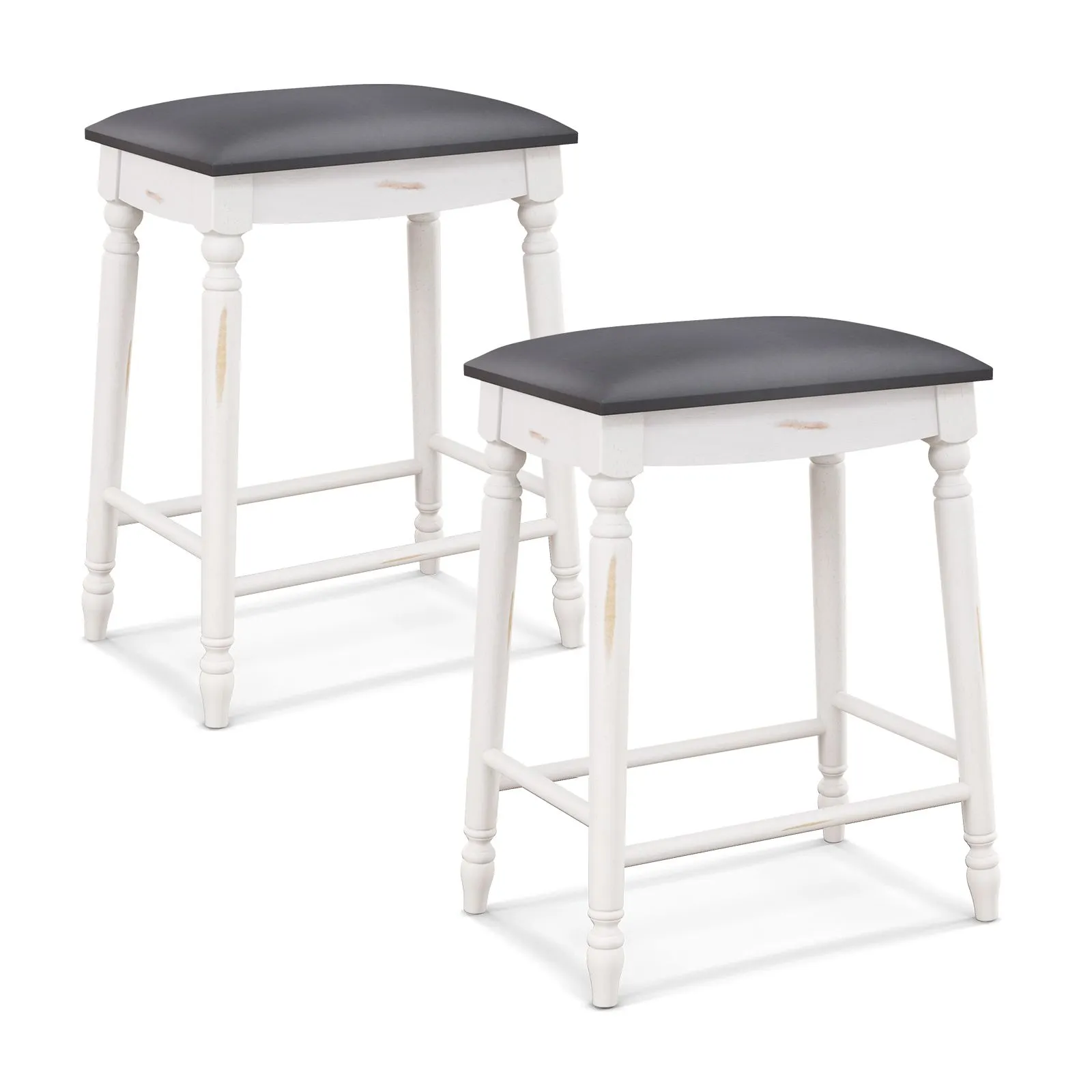 Costway Upholstered Bar Stool Set of 2 24"/61cm Counter Height Stools w/ Padded Seat Cushions in Grey