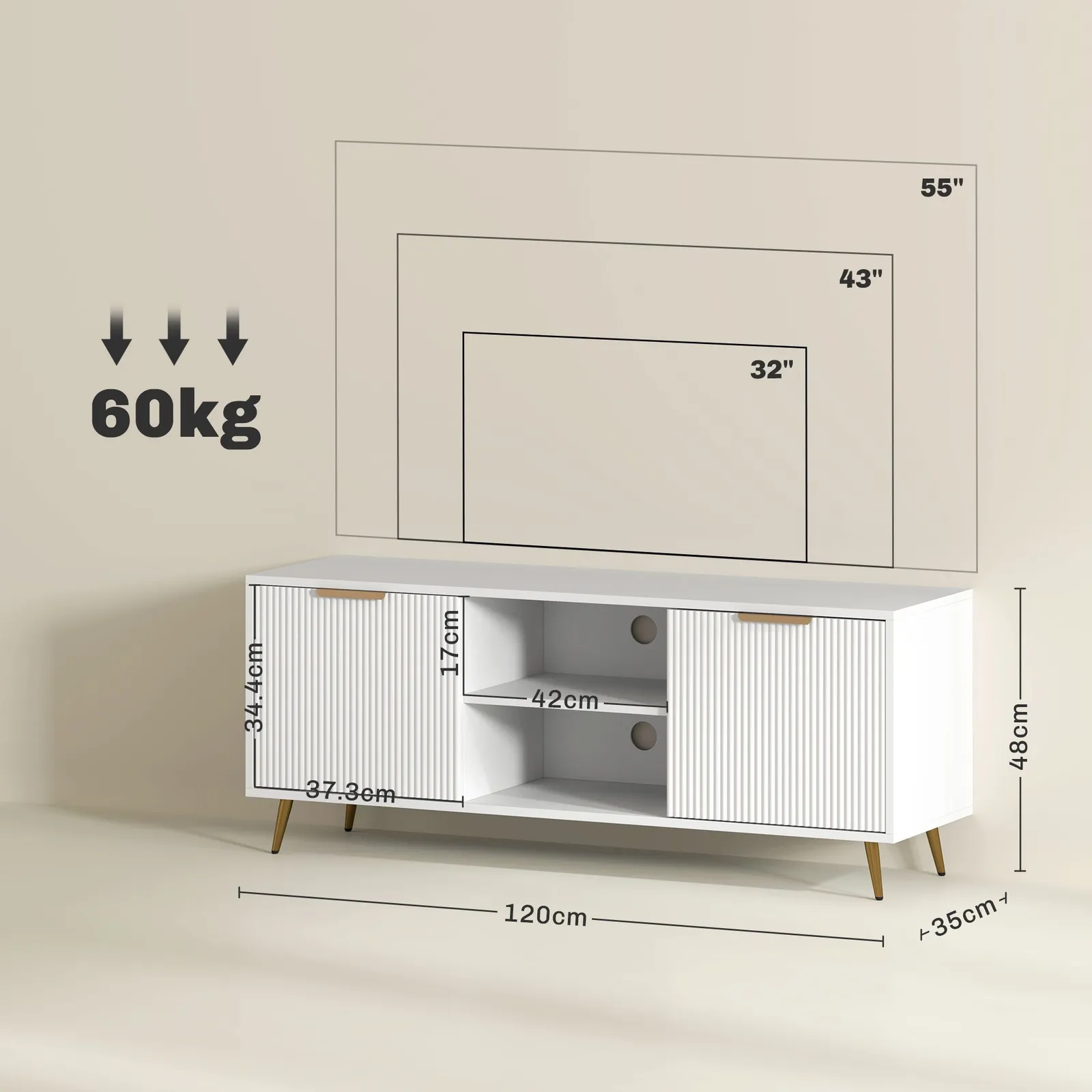 HOMCOM Modern TV Stand Cabinet with Storage for Living Room, White 3