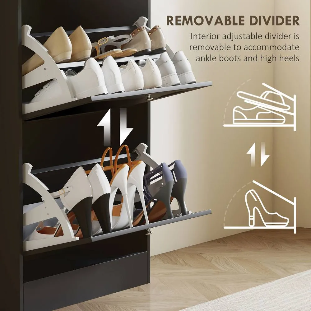 HOMCOM Narrow Shoe Cabinet w/ 3 Flip Drawers for 12-18 Pairs of Shoes Black 6