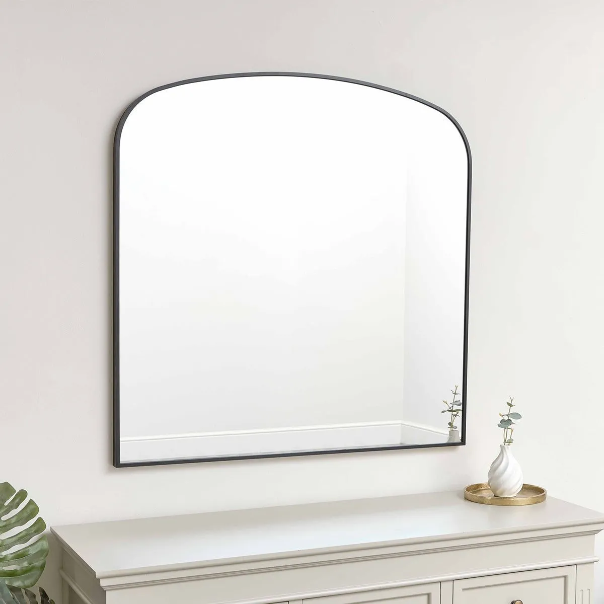 Melody Maison Large Black Framed Arched Wall Mirror 92cm X 91cm 2