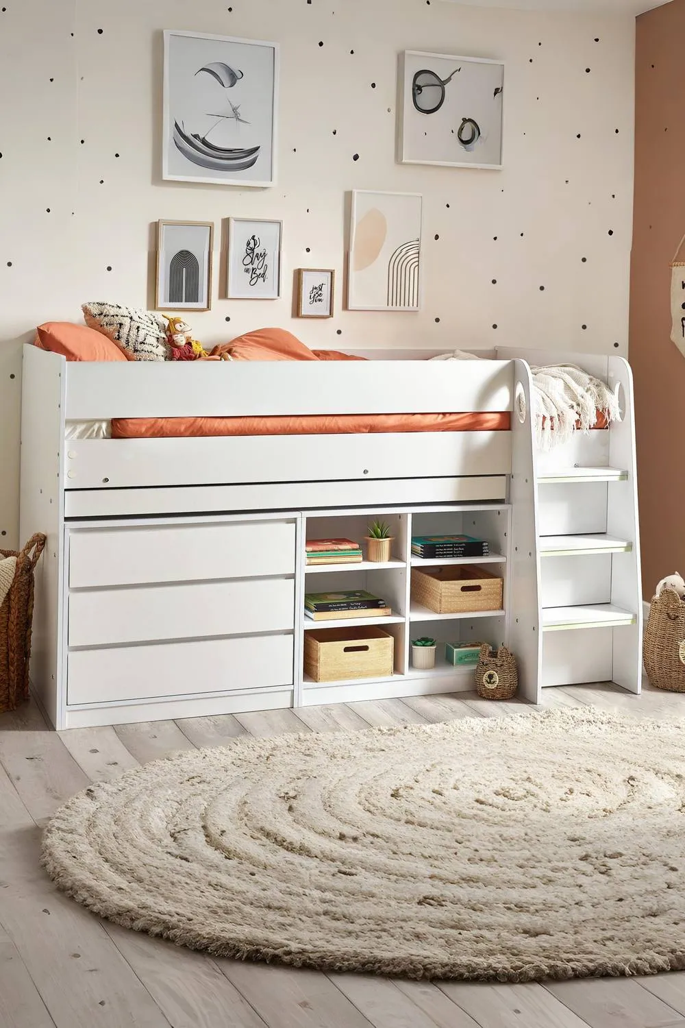 Julian Bowen Vespa Single White Midsleeper Cabin Bed with Desk