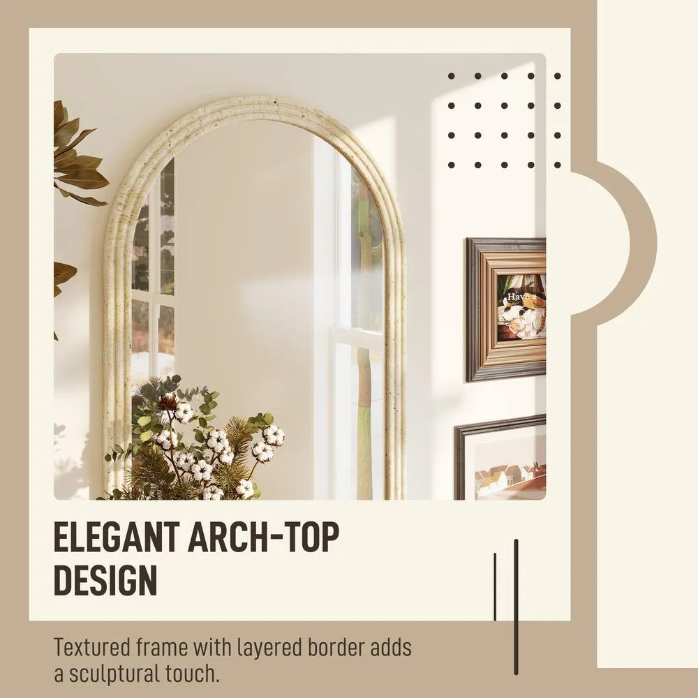 HOMCOM Arched Wall Mirror with Modern Tempered Glass & Polystyrene Beige 4