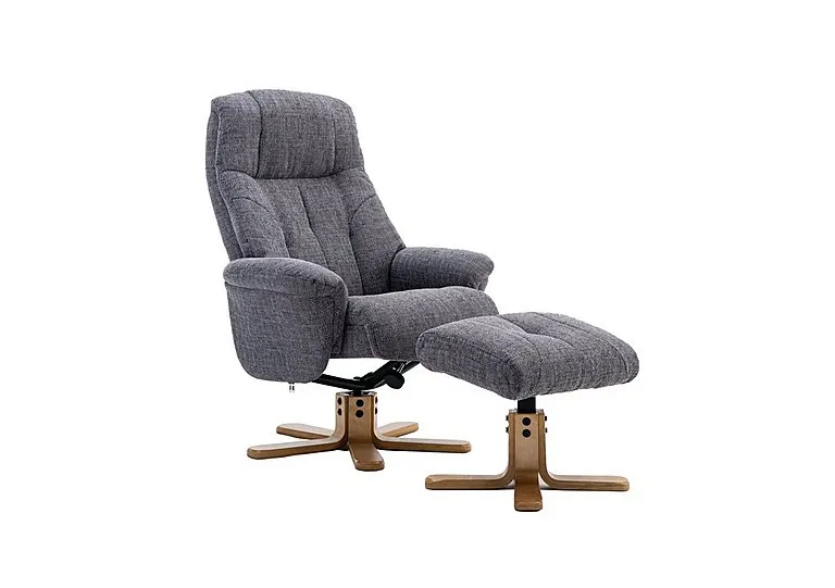 Muscat Fabric Swivel Recliner Chair with Footstool - Lisbon Grey