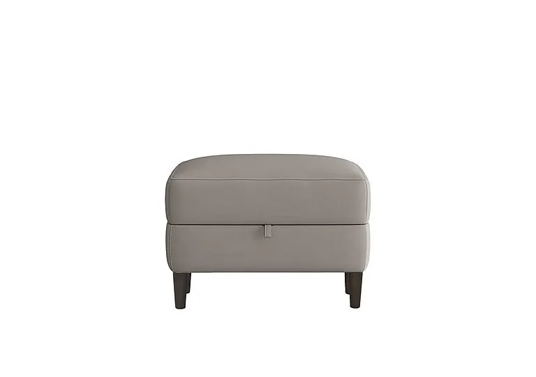 Uno Leather Storage Footstool - Silver Grey