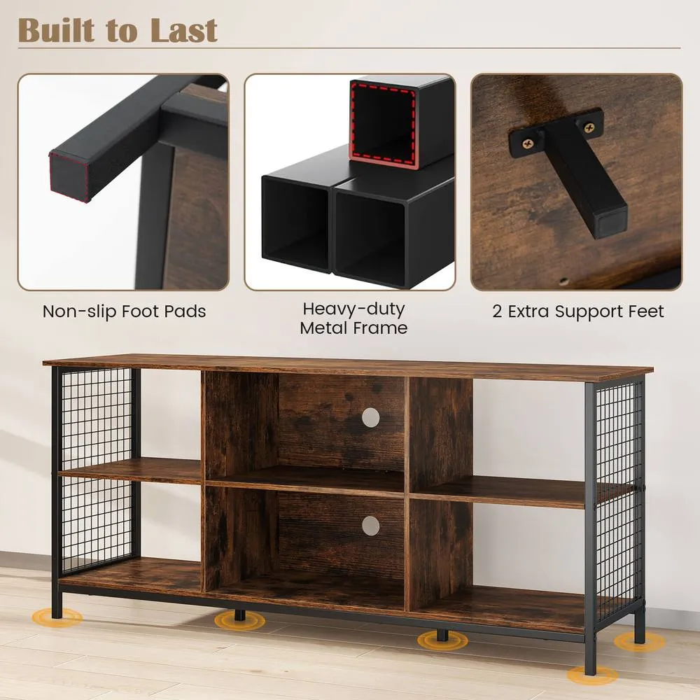 Costway TV Stand for 65" TVs 3-tier Entertainment Center in Brown 6