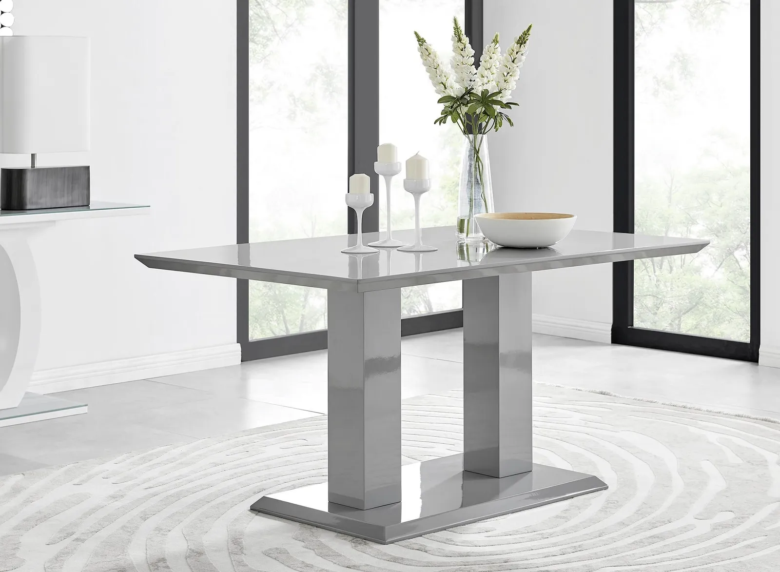 FurnitureboxUK Imperia High Gloss Grey Dining Table & 6 Calla Black Leg Chairs 2
